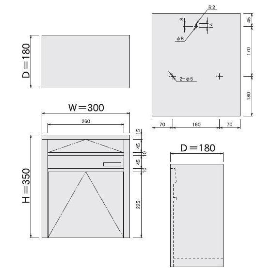 HSK ハッピー金属 ファミールポスト 685 ヘアーライン（外掛専用中型
