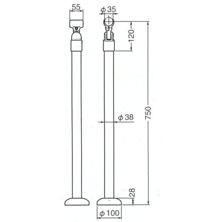シロクマ 室内用手すり支柱 GBR-723B（スチール支柱・サイズ750mm