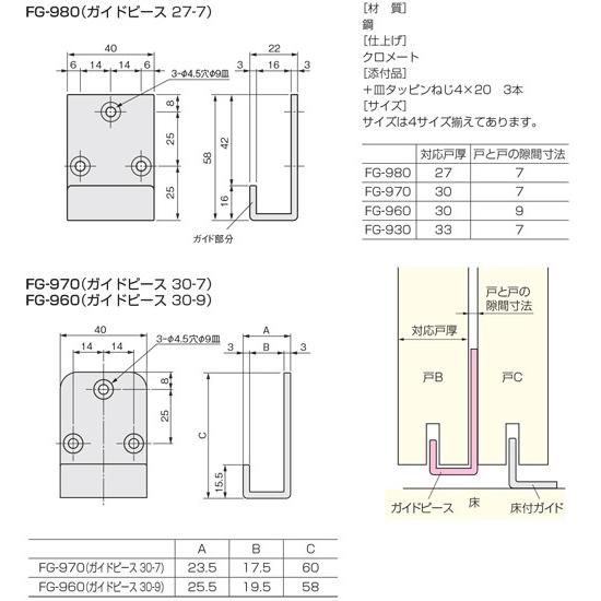 アトムリビンテック 連動引戸金具 FG-930 対応戸厚33mmガイドピース【6 