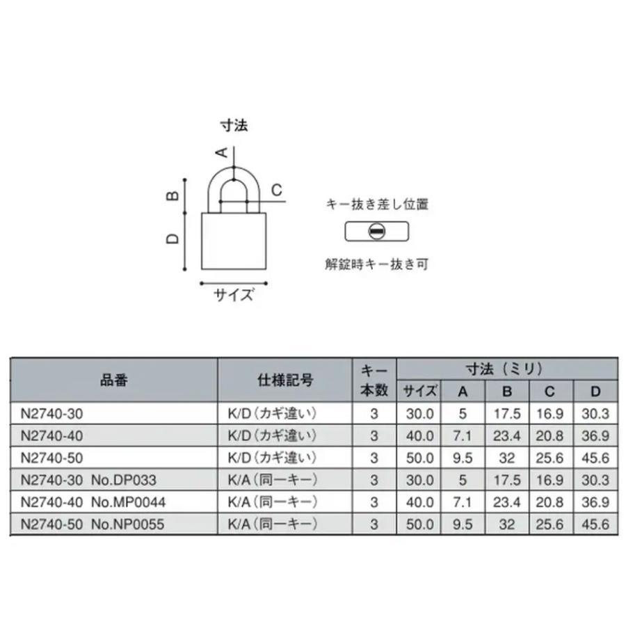 アルファステンレス南京錠 N2740-50mm 同一キー No.NP0055【2個まで