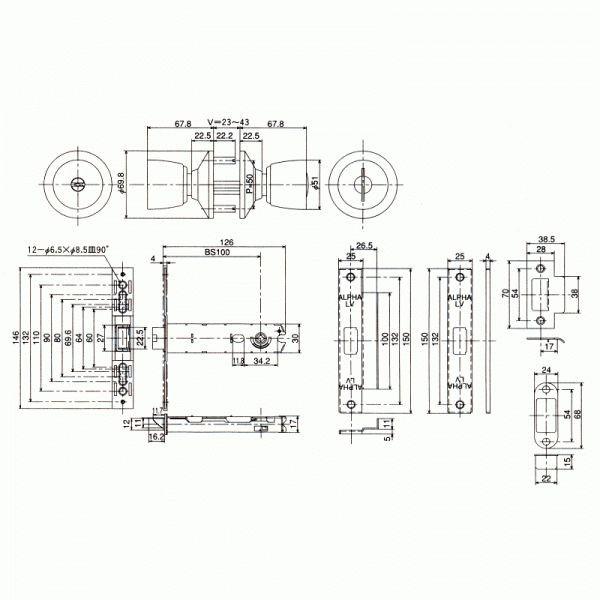 アルファ D36M05-TRW-32D-100-ALU （アルファミリオンロック取替錠ディンプルキータイプ） キー5本付 バックセット100mm万能取替錠｜kyoto-e-jiro｜04