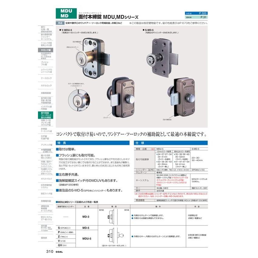 ゴール S-MD-5（SP5本ピンシリンダー面付本締錠）取付可能扉厚