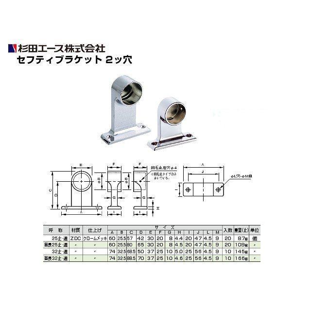 杉田エース 首長セフティブラケット 25mm 2ツ穴タイプ（通・止