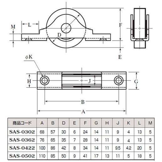 ヨコヅナ SAS-0302 ステンレス戸車 平型 30mm（バラ売り）【8個まで