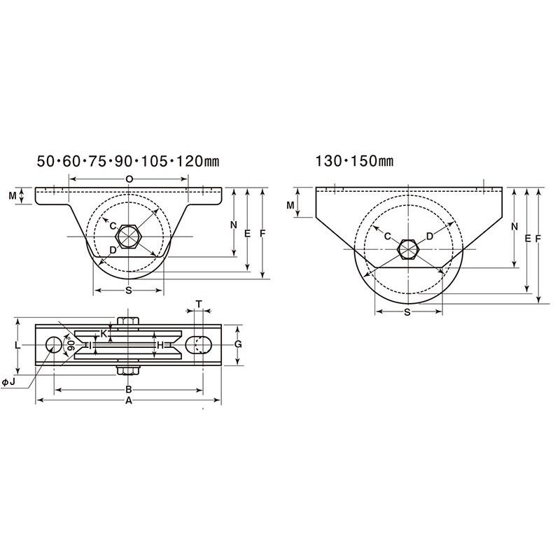 ヨコヅナ JHM-0605 鉄重量戸車 V型 60mm