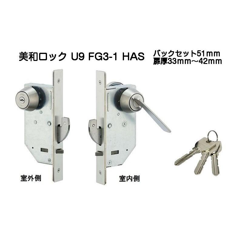 美和ロック MIWA U9 FG3-1 HAS（大型サムターン） 適用扉厚33mm