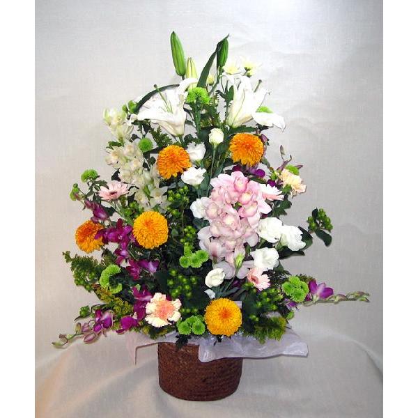お供えの花 カゴ入り 特上色1段