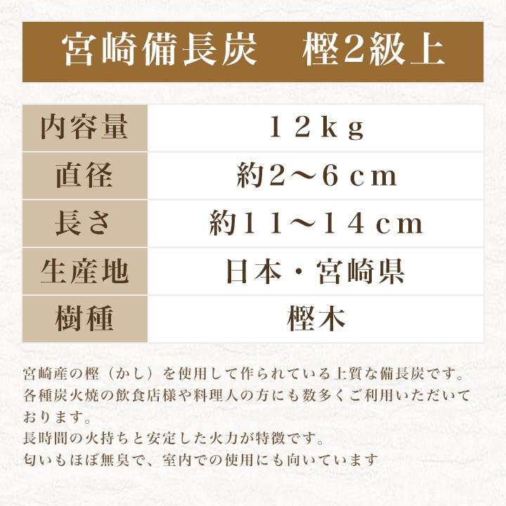 日向備長炭 備長炭 樫二級上 12kg 国産 宮崎県産 調理・燃料用 炭火焼
