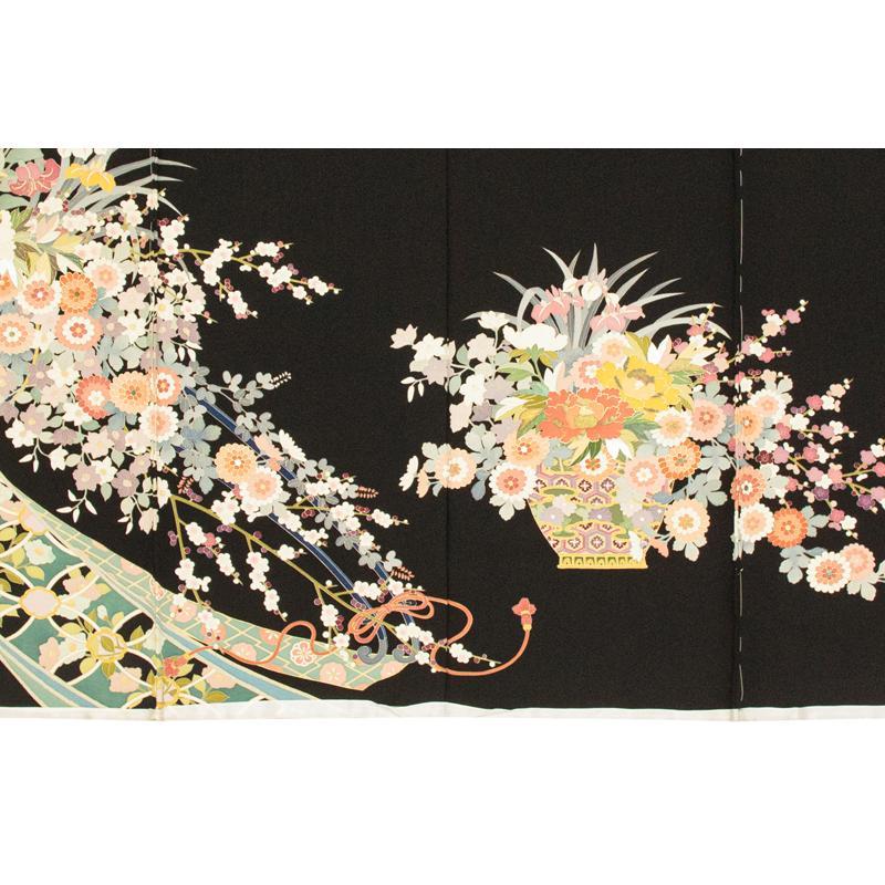 ※記念感謝祭【仕立無料】京友禅伝統工芸士手描染黒留袖☆豪華祝四季花御所車文☆加賀五彩染、金彩、落款入10011380の画像
