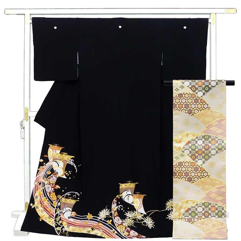 特別提供品☆京友禅正絹黒留袖・西陣正絹袋帯・白ポリ長襦袢 仕立て