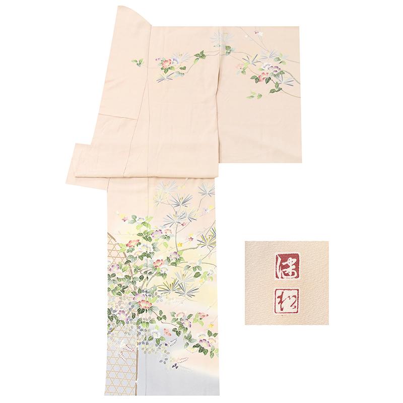 ※記念感謝祭【仕立無料】京友禅工芸作家松本健一先生作☆垣根四季花加賀手描き特撰上品ボカシ染訪問着（10012341）の画像