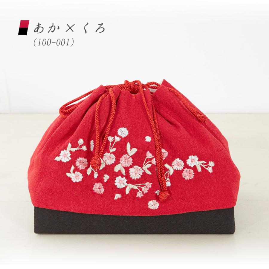 送料無料】巾着バッグ ちりめん 刺繍 花 和装 着物 和装小物 おしゃれ