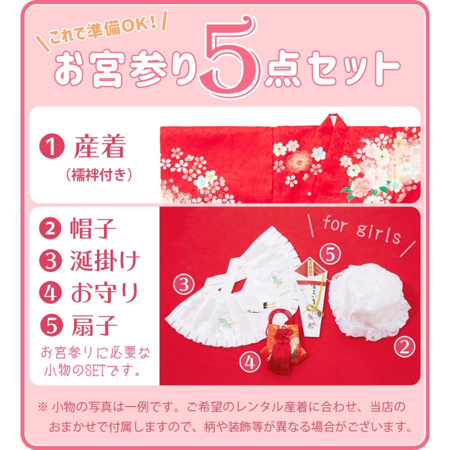 【レンタル】産着 お宮参り セット レンタル 女の子 正絹 初着 御宮参り 祝い着 5点 フルセット |  | 04