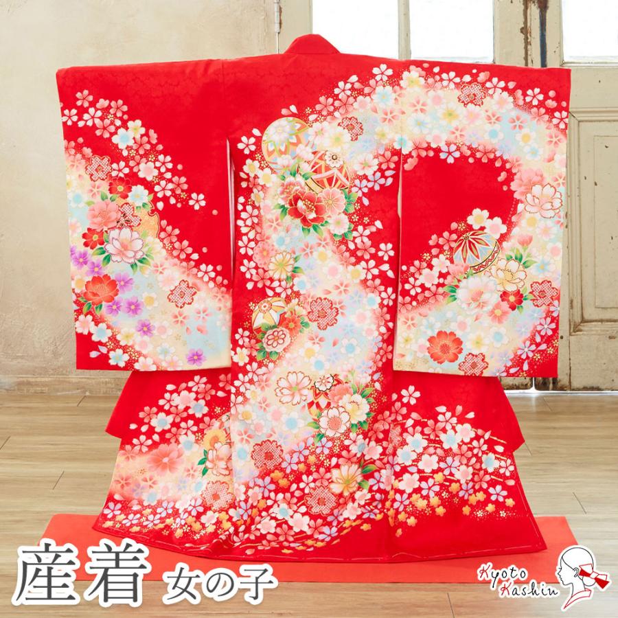 【新品】お宮参り用 花柄着物 保管品 ) 正絹 女児 お宮参り 産着 きもの 産着 お宮参り 女の子 正絹 初着 御宮参り 祝い着 着物 赤ちゃん 初宮
