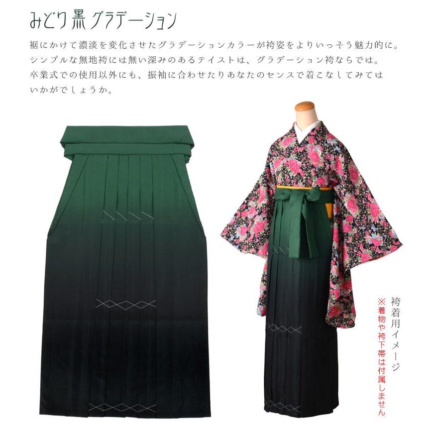 袴単品 黒地 グラデーション 袴下87cm，91cm，95cm NO32024 袴 単品 卒業式 大人 女子袴 女性 グリーン 黒ぼかし 緑