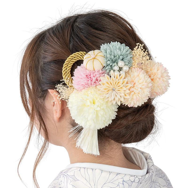 髪飾りセット オフ白 かすみ草に菊 タッセル 房付 : 京のみやび - 通販