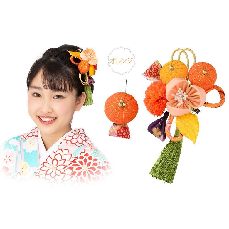 髪飾り セット つまみ細工 三つ花にぼたん菊 ボタンギク 牡丹 タッセル