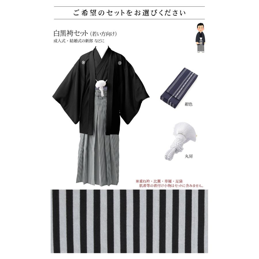 黒紋付羽織袴セット 6点セット 白黒縞 グレー縞 茶縞 結婚式 黒紋付羽織袴セット 6点セット 白黒縞 グレー縞 茶縞 結婚式