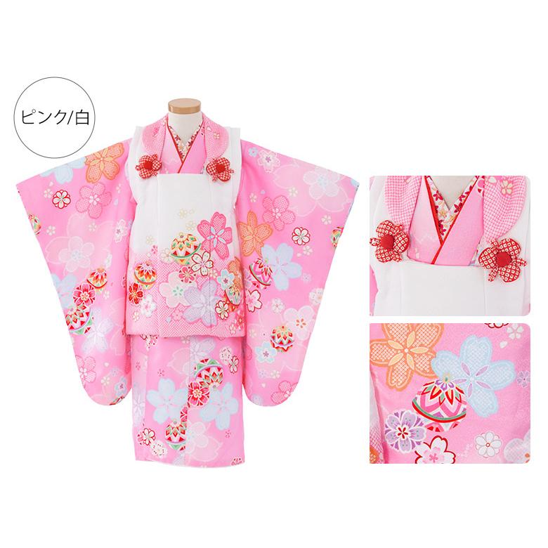 七五三 着物 3歳 被布 セット 女の子 フルセット 花 鞠 ホワイト 七五三 着物 3歳 被布 セット 女の子 フルセット 花 鞠 ホワイト