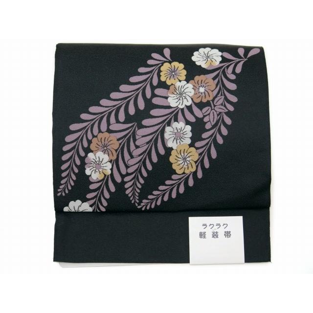 作り帯 お太鼓 軽装帯 着物 お太鼓結びの付け帯 合繊「黒、桜」BNO567