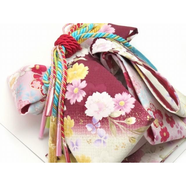 七五三 帯 7歳 女の子 染め柄の帯 合繊 単品「赤紫 桜」DAMO916L