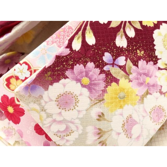 七五三 帯 7歳 女の子 染め柄の帯 合繊 単品「赤紫 桜」DAMO916L