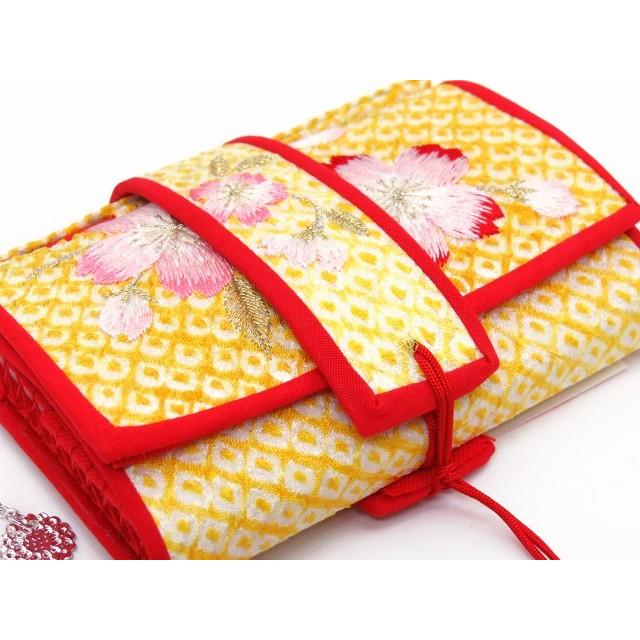 はこせこ 七五三 単品 女の子 正絹 刺繍 子供の筥迫「黄色 桜」HAK638