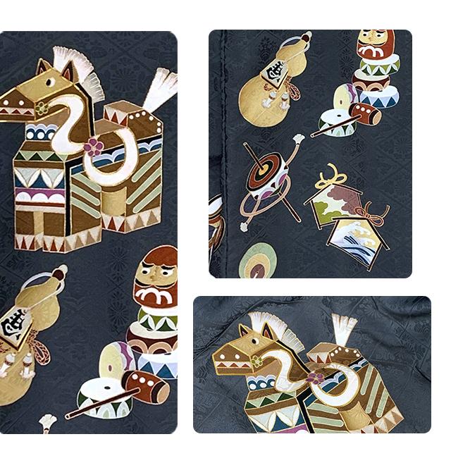 【新品】正絹 若武者 濃グレー❗️豪華金刺繍/お宮参り 産着 男の子/馬 午年 お宮参り 着物 男の子 2026年新作 午年 赤ちゃんのお祝い着 金彩加工