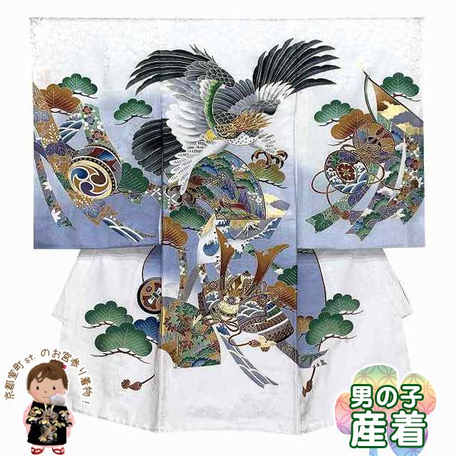 未使用　正絹　お宮参り　七五三　産着　初着　祝着　鷹　男の子　子供用着物 お宮参り 着物 男の子 赤ちゃんのお祝い着 熨斗目 刺繍入り 産着 初着