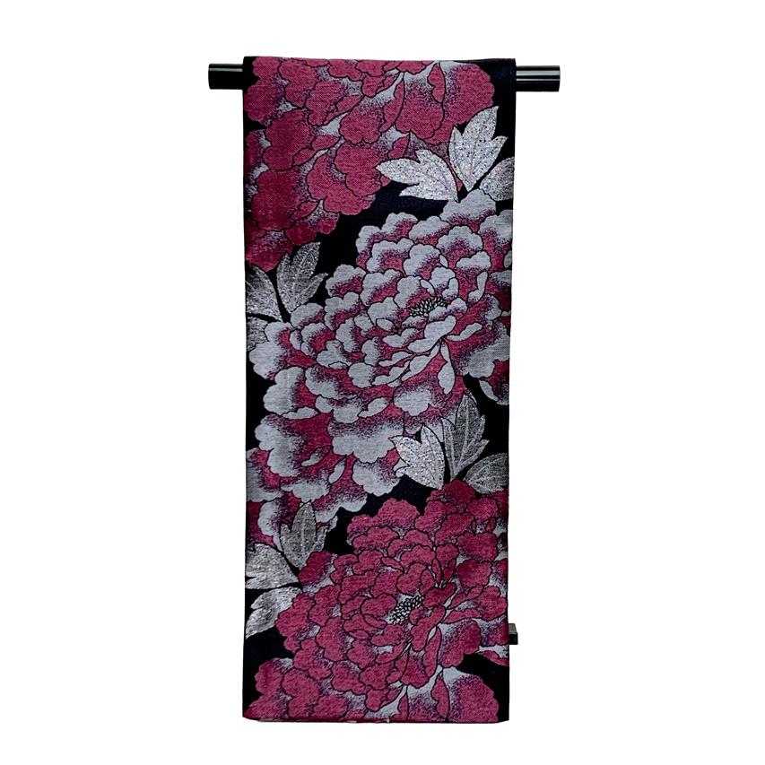 袋帯 振り袖用 帯 H・L ブランド 振り袖袋帯 合繊 全通「エンジ×黒
