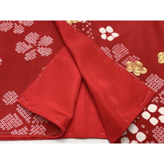 京都室町st. 七五三 7歳 女の子用 日本製 正絹 本絞り柄 金駒刺繍 絵羽付け 四つ身の着物「赤、梅」HYS220 子ども服 