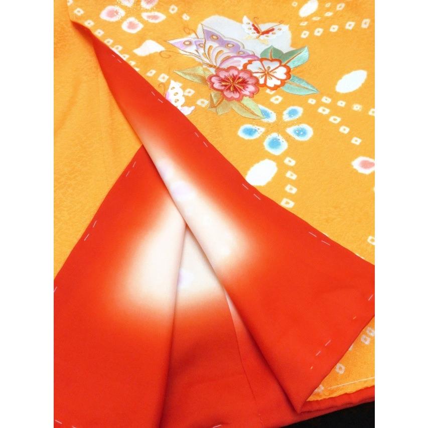 七五三 着物 7歳 正絹 女の子 本絞り 刺繍入り 絵羽柄の子供着物「黄色