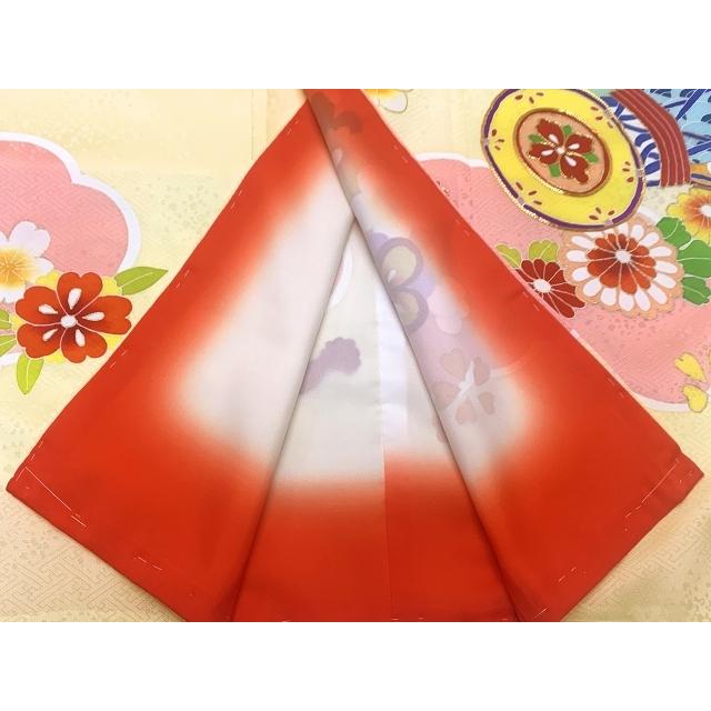 七五三 着物 7歳 絵羽柄 金駒刺繍 四つ身の子供着物 正絹「淡黄色、鼓