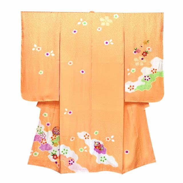 七五三 7歳　着物ほぼフルセット　オレンジ 七五三 着物 7歳 ブランド 四つ身着物セット Shikibu Roman 式部