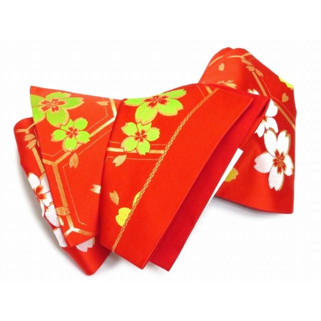 京都室町st. 十三参り着物 帯 正絹 子供用の袋帯 全通柄「赤 亀甲に桜 