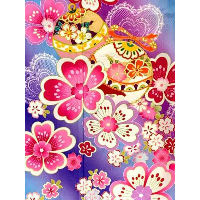 七五三 着物 7歳 単品 絵羽柄の四つ身の子供着物(合繊)「ファンタジー