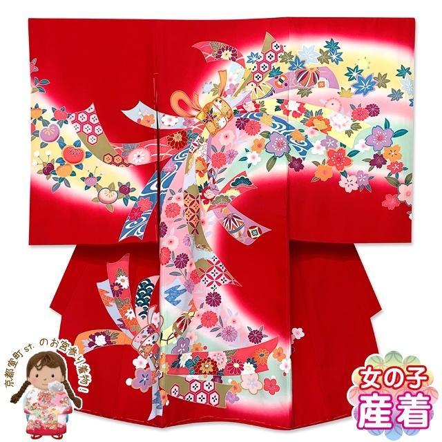 初着　祝い着　産着　お宮参り　京友禅　友禅　正絹　絹　襦袢付　総絞り　女の子 お宮参り 女の子 着物 正絹 日本製 手描き友禅赤ちゃんのお祝い着 （初