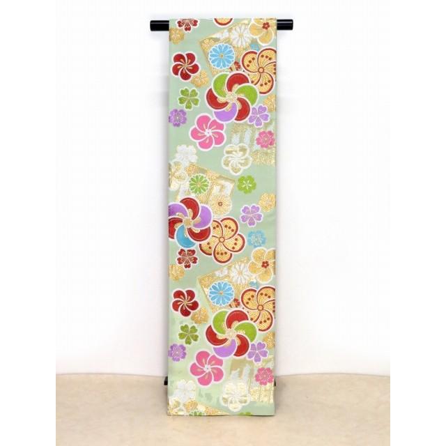 ミント♥️西陣六通袋帯　「正倉院　蝶」　　振り袖　訪問着　付け下げにどうぞ 京都西陣織：熊井謹製」 七宝華文 振袖 訪問着 付下げ 色無地