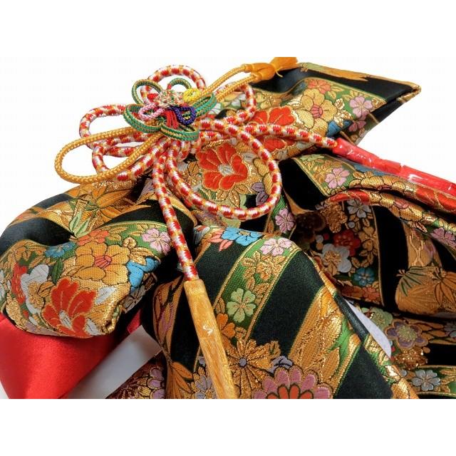 結び帯 七五三 7歳 女の子 金襴生地の結び帯 単品「黒x金 花輪