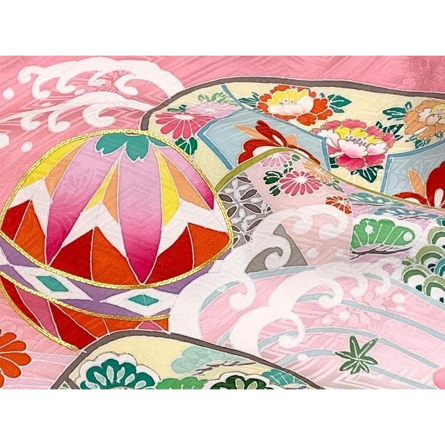 熨斗目 女児お宮参り着物 掛け着 購入 手書き友禅 ピンク系 正絹