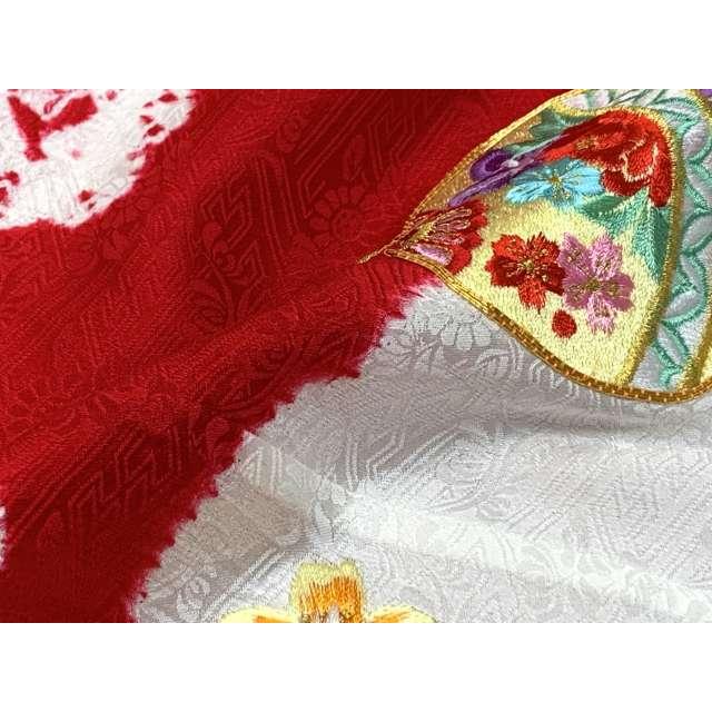 ことのは　七五三　7歳 総絞り赤い花柄刺繍の着物 七五三 7歳 女の子用 日本製 正絹 本絞り 刺繍入り 絵羽付け 四つ身の