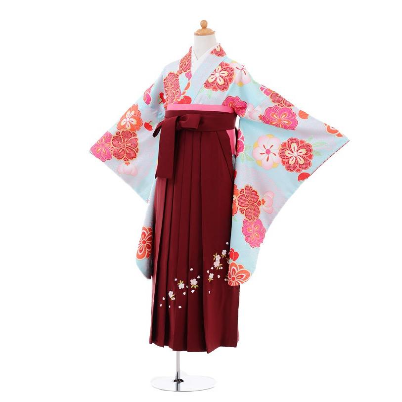格安 小学生卒業式袴レンタル 女の子 9346 水色梅桜 エンジ袴 上質で快適 Www Taxfreebeauty Com