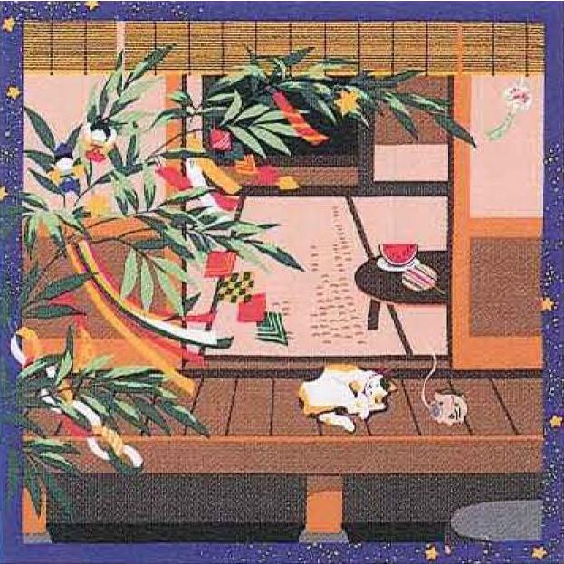 ふろしき 三毛猫みけのゆめ日記シリ−ズ　みけの七夕 (7月) タペストリー｜kyoto-select