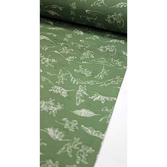 長襦袢 正絹 反物 綸子 カジュアル 鳥獣戯画 本紋 紗綾形 緑 グリーン