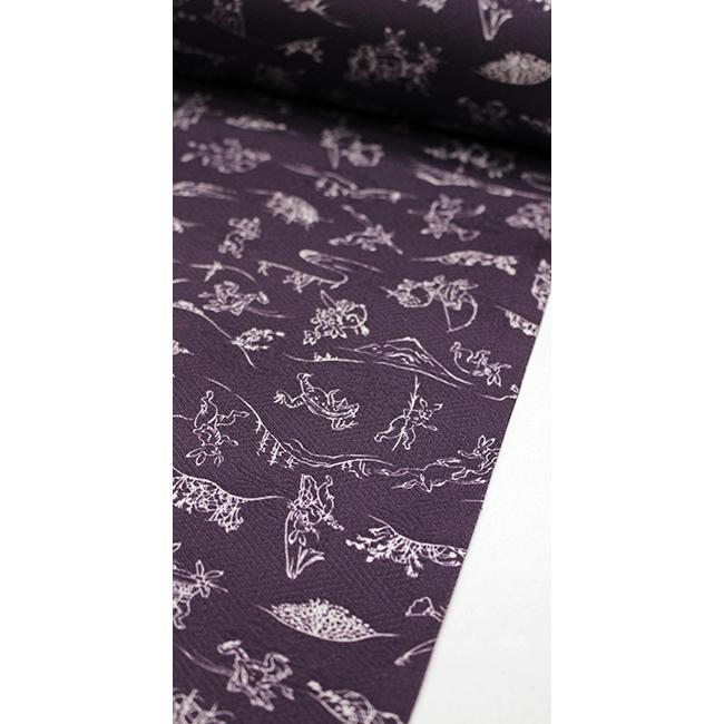 長襦袢 正絹 反物 綸子 カジュアル 鳥獣戯画 本紋 紗綾形 葡萄 紫