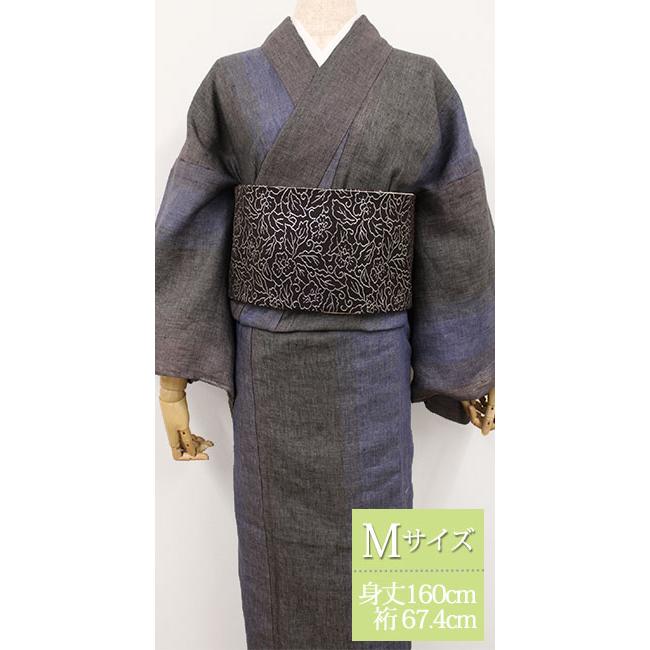 単衣 夏 秋 着物 麻 プレタ 洗える 仕立て上がり Mサイズ ストライプ 