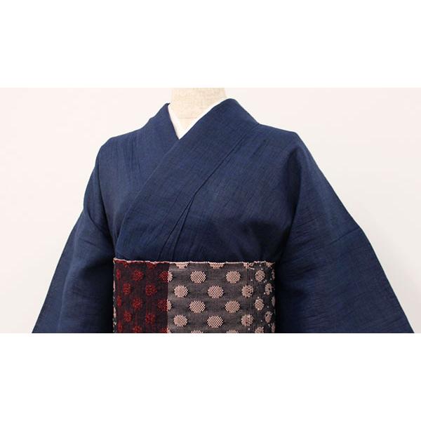 夏 着物 麻 近江ちぢみ プレタ 洗える 仕立て上がり Lサイズ 無地 紺 