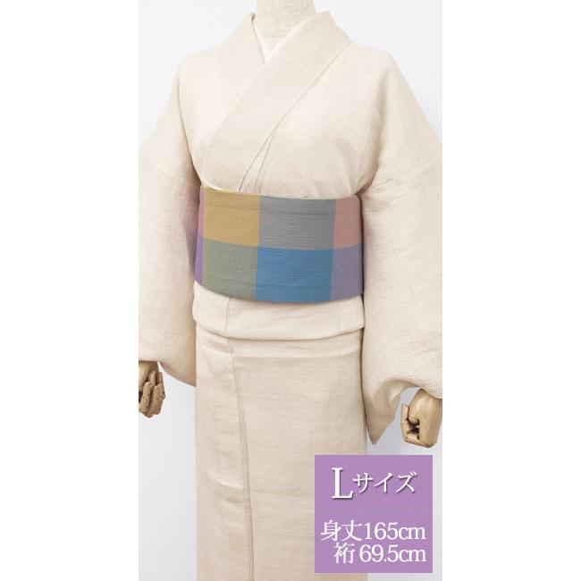 夏 着物 麻 近江ちぢみ プレタ 洗える 仕立て上がり Lサイズ レトロ  