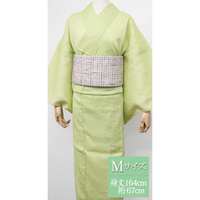 夏 着物 麻 近江ちぢみ プレタ 洗える 仕立て上がり Mサイズ 縞 レモン 