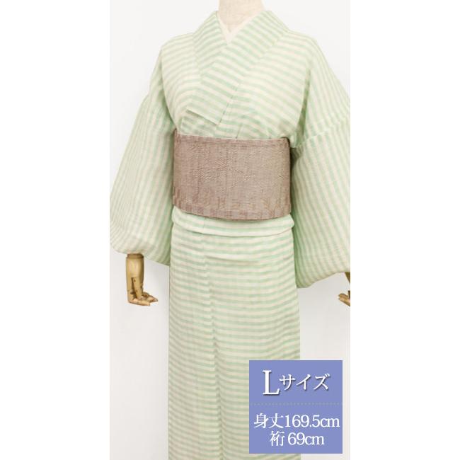 夏 着物 麻 近江ちぢみ プレタ 洗える 仕立て上がり Lサイズ ボーダー